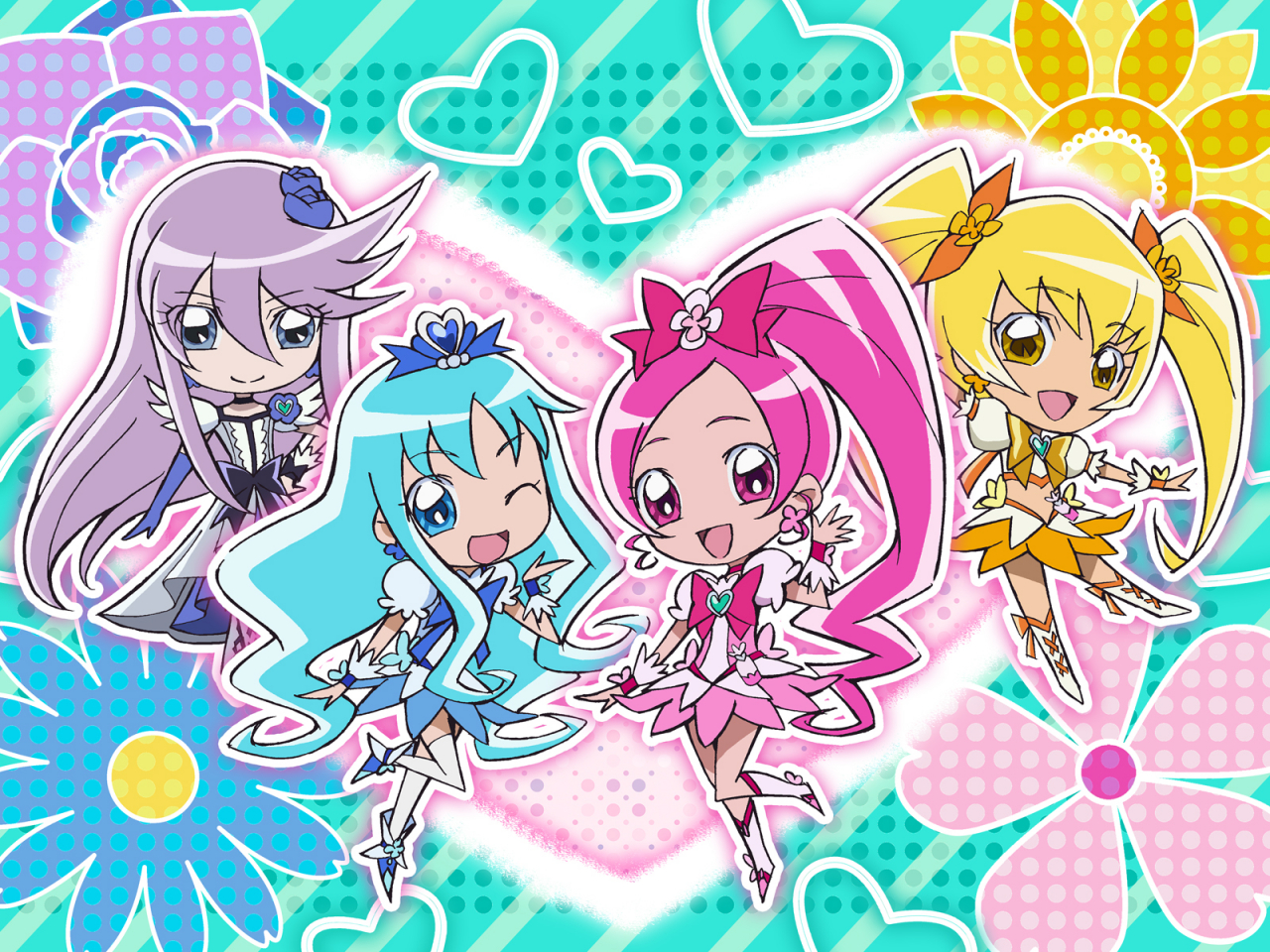 cure-blossomcure-marinecure-moonlightcure-sunshinehanasaki-tsubomikurumi-erikamyoudouin-itsukitsukikage-yuri