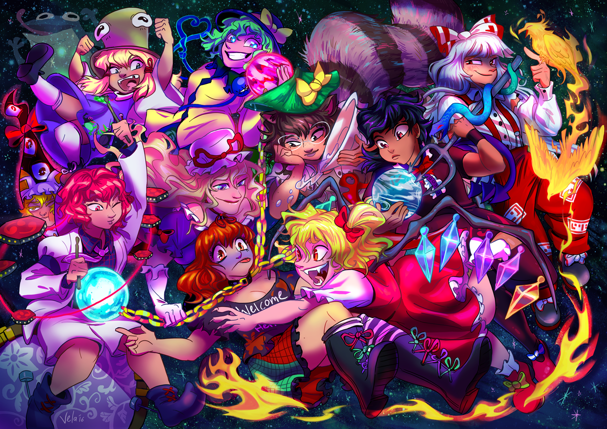 flandre-scarletfujiwara-no-mokoufutatsuiwa-mamizouhecatia-lapislazulihorikawa-raikohoujuu-nuekomeiji-koishimoriya-suwakoyakumo-ranyakumo-yukari