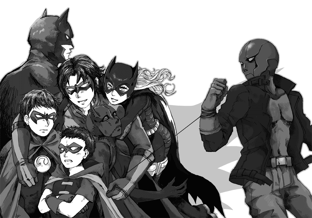 batgirlbatmanblack-batbruce-waynecassandra-caindamian-waynedick-graysonjason-toddnightwingred-hood-dcred-robinrobin-dcstephanie-browntim-drake