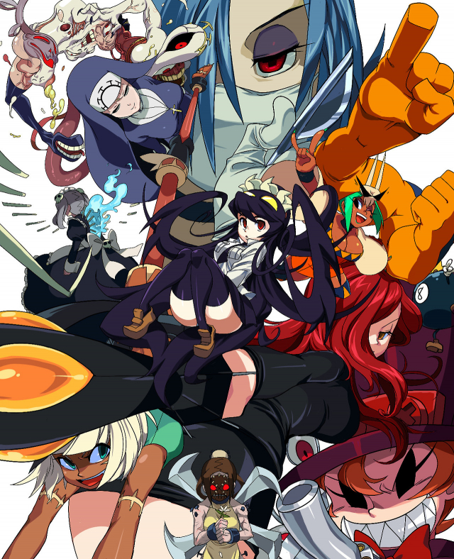yojio (2188)bloody marie (skullgirls)+cerebella (skullgirls)+double (skullgirls)+filia (skullgirls)+krieg (skullgirls)+ms. fortune (skullgirls)+painwheel (skullgirls)+parasoul (skullgirls)+peacock (skullgi