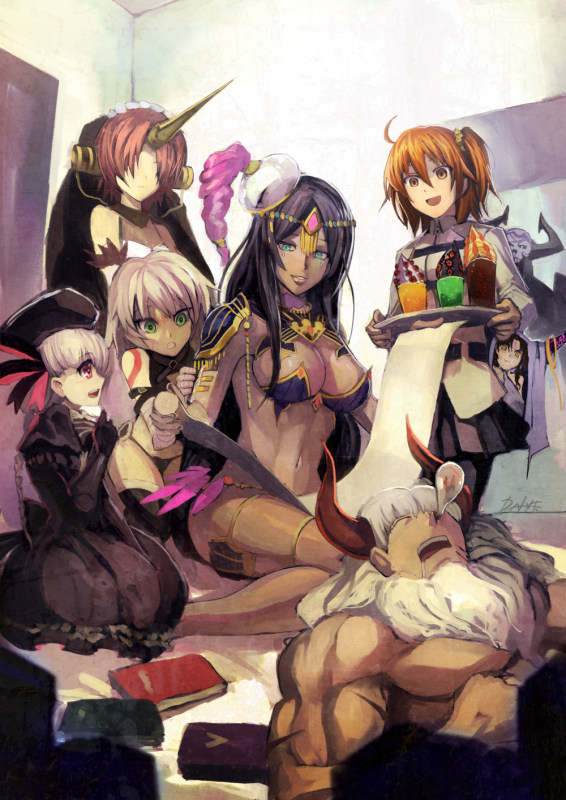 dai-xtasterios (fate grand order)+frankenstein's monster (fate)+fujimaru ritsuka (female)+ishtar (fate grand order)+jack the ripper (fate apocrypha)+king hassan (fate grand order)+nursery rhyme (fate extra)+sc