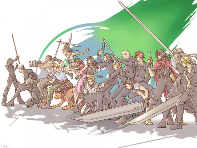 garakutaaerith gainsborough+barret wallace+cait sith+cid highwind+cloud strife+kadaj+loz+red xiii+reno+rude+rufus shinra+sephiroth+tifa lockhart+tseng+vincent valentine+yazoo+yuffie kisaragi+zack f