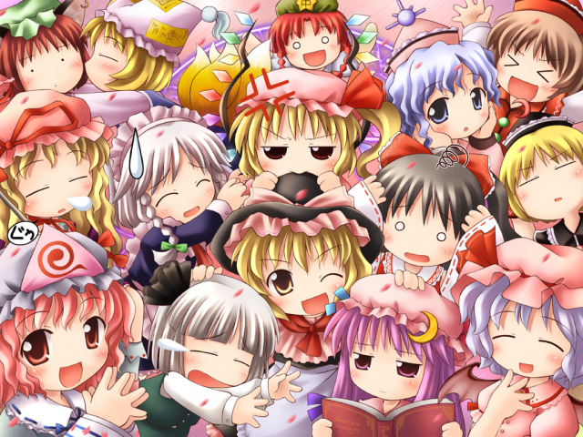 chen+flandre scarlet+hakurei reimu+hong meiling+izayoi sakuya+kirisame marisa+konpaku youmu+lunasa prismriver+lyrica prismriver+merlin prismriver+patchouli knowledge+remilia scarlet+saigyouji yuyuk