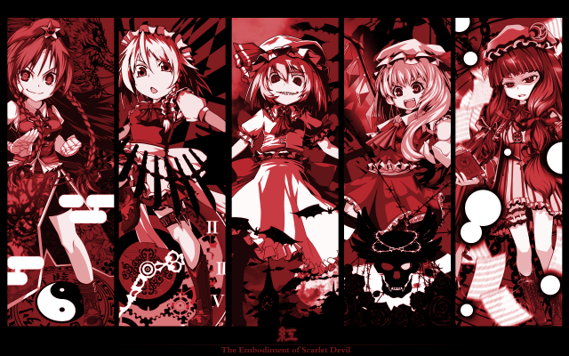 kumonji arutoflandre scarlet+hong meiling+izayoi sakuya+jack frost+monk (sekaiju)+ninja (sekaiju)+patchouli knowledge+phalanx (sekaiju)+princess (sekaiju)+remilia scarlet+warrior (sekaiju)+zodiac (sekaiju)