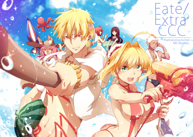 worrisorochiarcher+fujimaru ritsuka (female)+gilgamesh+kishinami hakuno (female)+nero claudius (fate)+nero claudius (fate) (all)+tamamo (fate) (all)+tamamo no mae (fate)+tamamo no mae (swimsuit lancer) (fa