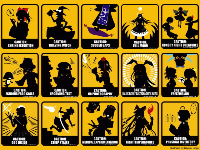 kayaku lingocirno+daiyousei+ex-keine+fujiwara no mokou+hakurei reimu+izayoi sakuya+kamishirasawa keine+keroro+kirisame marisa+konpaku youmu+konpaku youmu (ghost)+letty whiterock+morichika rinnosuke+moriya