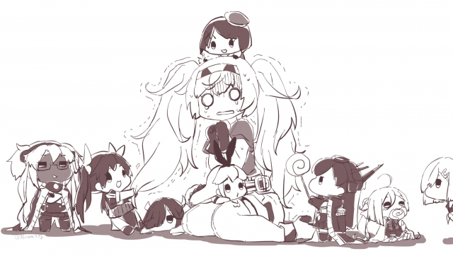 nami nami (belphegor-5812)gambier bay (kantai collection)+hamakaze (kantai collection)+hayashimo (kantai collection)+kiyoshimo (kantai collection)+maya (kantai collection)+musashi (kantai collection)+nagat