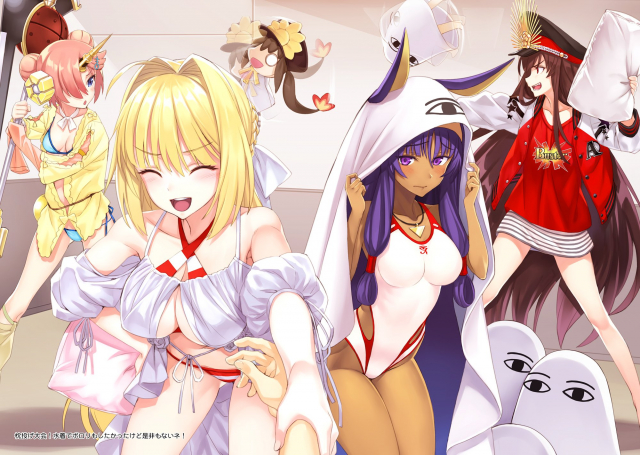 matsuryuufrankenstein's monster (fate)+frankenstein's monster (swimsuit saber) (fate)+medjed+nero claudius (fate) (all)+nero claudius (swimsuit caster) (fate)+nitocris (fate grand order)+nitocris (swimsuit