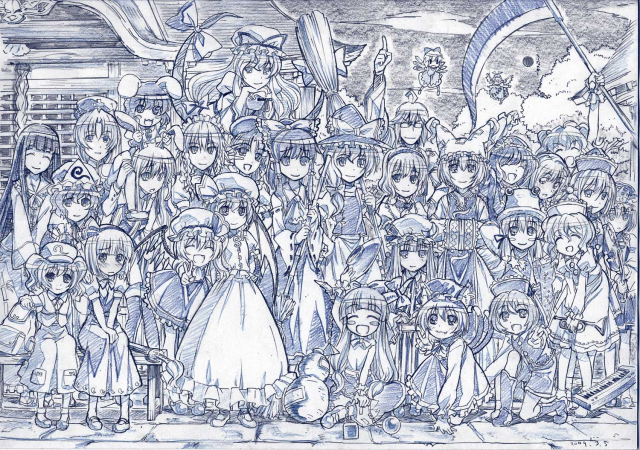 sakino shingetsualice margatroid+chen+cirno+flandre scarlet+hakurei reimu+hong meiling+houraisan kaguya+ibuki suika+inaba tewi+izayoi sakuya+kawashiro nitori+kirisame marisa+kochiya sanae+konpaku youmu+lun