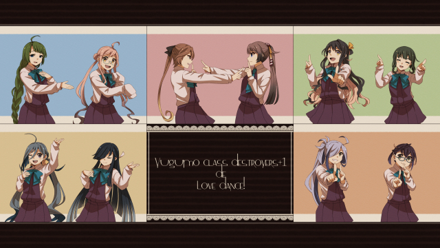 miroku san-juakigumo (kantai collection)+asashimo (kantai collection)+hayashimo (kantai collection)+kazagumo (kantai collection)+kiyoshimo (kantai collection)+makigumo (kantai collection)+naganami