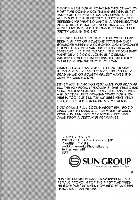 (C91) [Kome Nouka (Komezawa)] Mesu Ochi Level Lv.3 [English] [mysterymeat3]_28