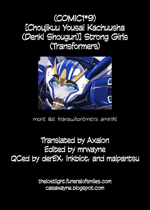 (COMIC1☆9) [Choujikuu Yousai Kachuusha (Denki Shougun)] Strong Girls (Transformers) [English] =TLL + C_11