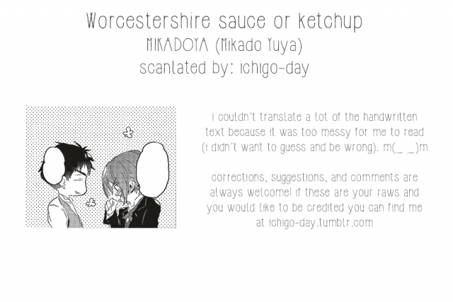 (SUPER24) [MIKADOYA (Mikado Yuya)] Worcestershire sauce or ketchup (Free!) [English] [ichigo-day]_19