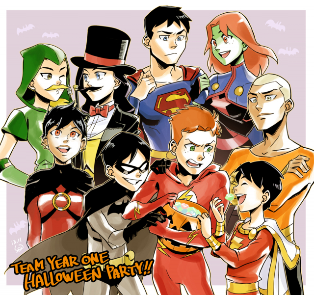 sen (pixiv111638)aqua man+artemis crock+batman+billy batson+dick grayson+green arrow+icon (dc)+kaldur'ahm+martian manhunter+miss martian+raquel ervin+superboy+superman+the flash+wally west+zatanna zata
