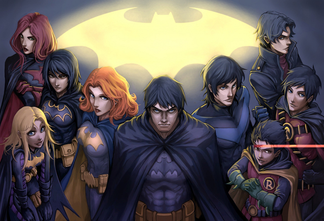 kuroi-tsuki+kurou tsukibarbara gordon+batgirl+batman+batwoman+black bat+bruce wayne+cassandra cain+damian wayne+dick grayson+jason todd+kate kane+nightwing+red hood (dc)+red robin+robin (dc)+stephanie