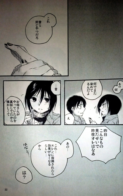 (C86) [iron (Kanae)] 21-sai to 9-sai no Mikasa ni Aisarete Yoru mo Nemurenai Eren no Hanashi (Shingeki no_23