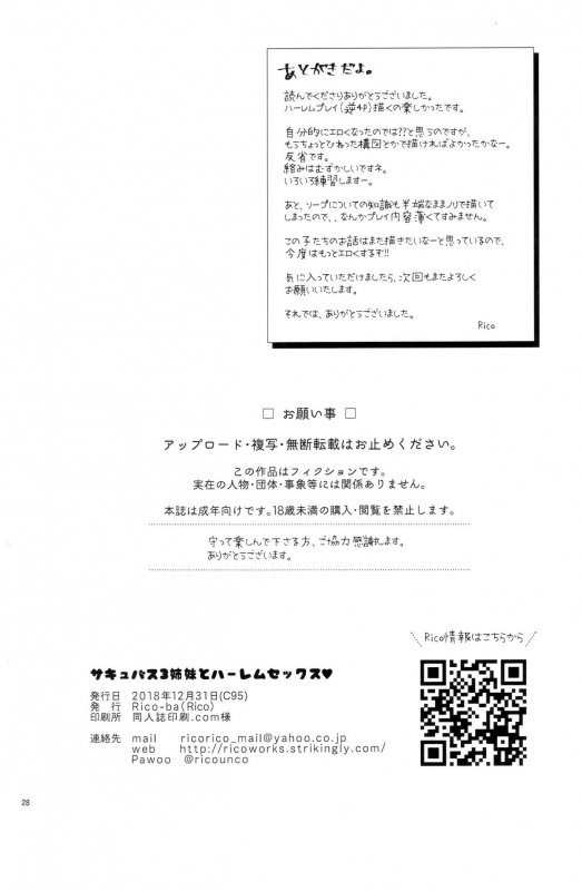 (C95) [Rico-ba (Rico)] Succubus 3 Shimai to Harem Sex_28
