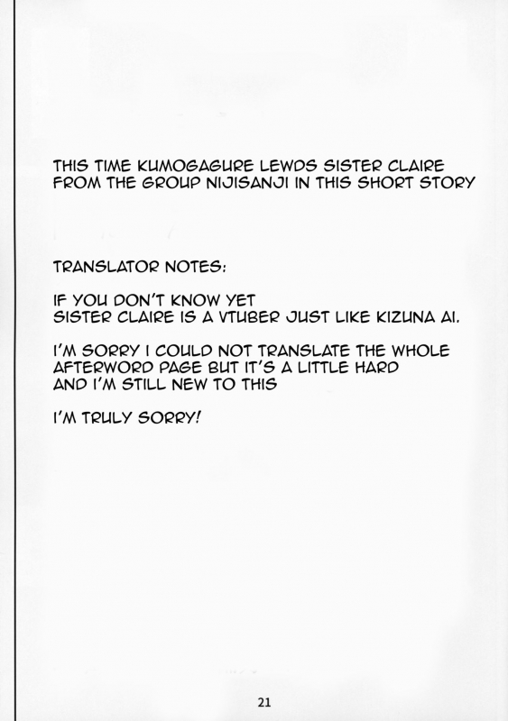 (C95) [Kumogakure. (Sukumo)] Komado no Hiraku Zangeshitsu (Sister Cleaire) [English]_19