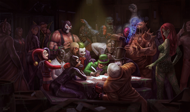 andy timmbane+batman+catwoman+clayface+deadshot+deathstroke+harley quinn+hugo strange+jason todd+killer croc+lady shiva+mr. freeze+poison ivy+ra's al ghul+red hood (dc)+scarecrow (batman)+talia al ghul