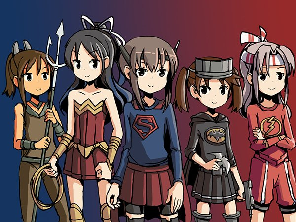 adrian ferreraquaman (dc)+batman+i-401 (kantai collection)+katsuragi (kantai collection)+ryuujou (kantai collection)+superman+taihou (kantai collection)+the flash+wonder woman+zuihou (kantai collection
