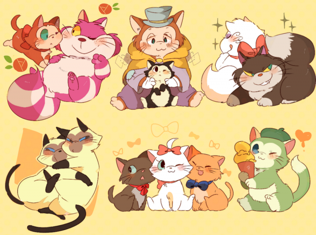 berlioz (the aristocats)+cheshire cat+dinah (alice in wonderland)+figaro (disney)+gideon the cat+lucifer (cinderella)+marie (the aristocats)+pom-pom (cinderella)+si and am+toulouse25a3b45a45a01969b