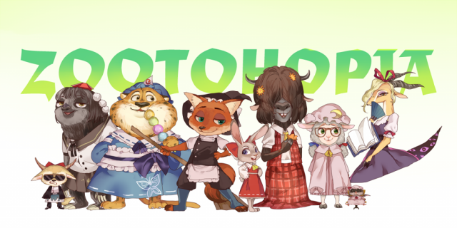 hillly (maiwetea)benjamin clawhauser+dawn bellwether+finnick (zootopia)+flash (zootopia)+gazelle (zootopia)+hakurei reimu+ibuki suika+judy hopps+kazami yuuka+kirisame marisa+nick wilde+patchouli kn