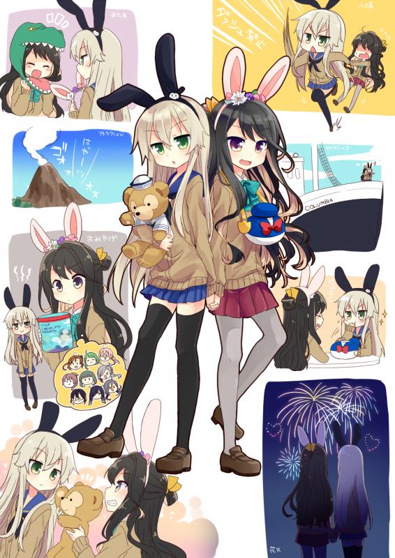 nagasiooakigumo (kantai collection)+asashimo (kantai collection)+duffy the disney bear+hayashimo (kantai collection)+kazagumo (kantai collection)+kiyoshimo (kantai collection)+makigumo (kantai coll