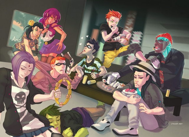 pinkuaqua lad+beast boy+beast boy (dc)+cyborg (dc)+dick grayson+donna troy+garfield logan+garth+kid flash+raven (dc)+robin (dc)+roy harper+speedy+starfire+victor stone+wally west+wonder girlf3d2b5f85e5