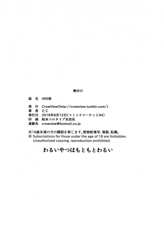 (C94) [CrowView (Taji)] 400sen (Kantai Collection -Kancolle-) [English] {Hennojin}_24