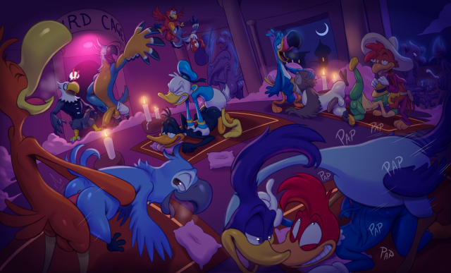 gerkk+rioapollo (animal crossing)+blu (rio)+daffy duck+donald duck+falco lombardi+foghorn leghorn+iago+kass (zelda)+master crane+mordecai+owl (winnie the pooh)+panchito pistoles+roadrunner+