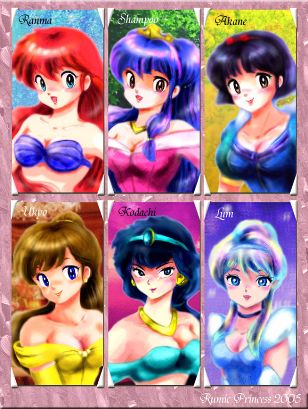 ariel+belle (disney)+cinderella (disney)+jasmine (disney)+kunou kodachi+kuonji ukyou+lum+ranma-chan+saotome ranma+shampoo (ranma 1 2)+snow white (disney)+tendou akane647aa99c79f05fb7bbb8d7ca7064e24