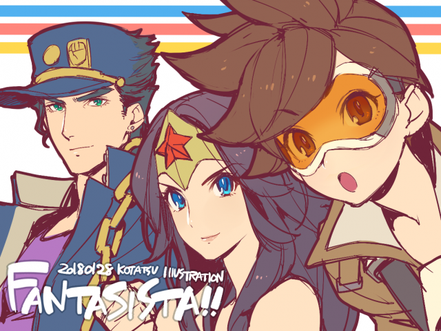 kuujou joutarou+tracer (overwatch)+wonder woman