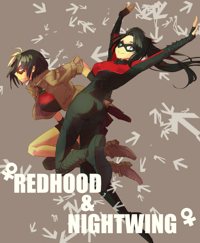 dick grayson+jason todd+nightwing+red hood (dc)