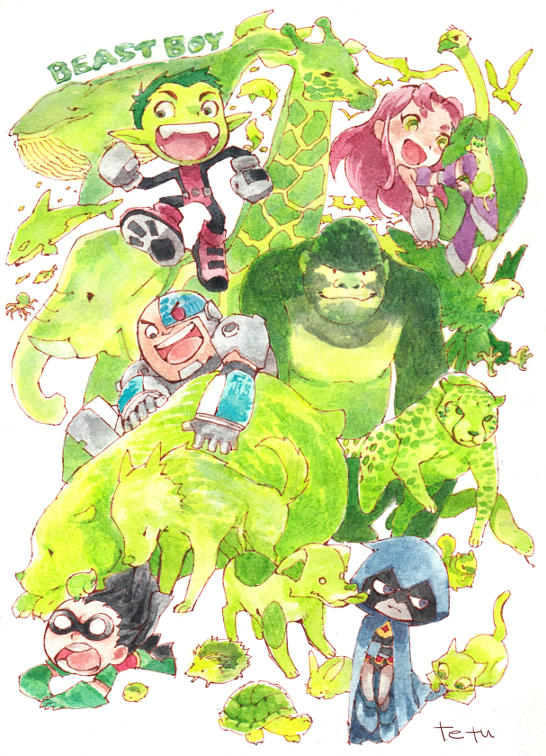 beast boy+beast boy (dc)+cyborg (dc)+dick grayson+garfield logan+raven (dc)+robin (dc)+starfire+victor stone