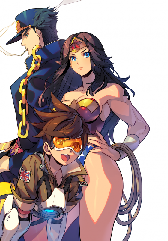 kuujou joutarou+tracer (overwatch)+wonder woman