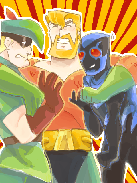 aqua man+arthur curry+blue beetle+green arrow+jamie reyes+oliver queen