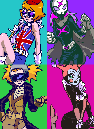 harley quinn+joystick (teen titans)+kitten (teen titans)+mad maude+marionette (teen titans)