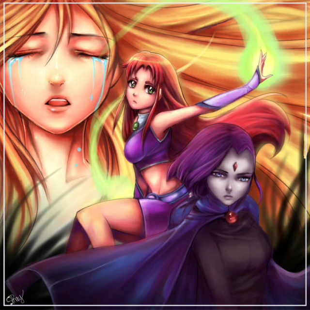 raven (dc)+starfire+terra (dc)