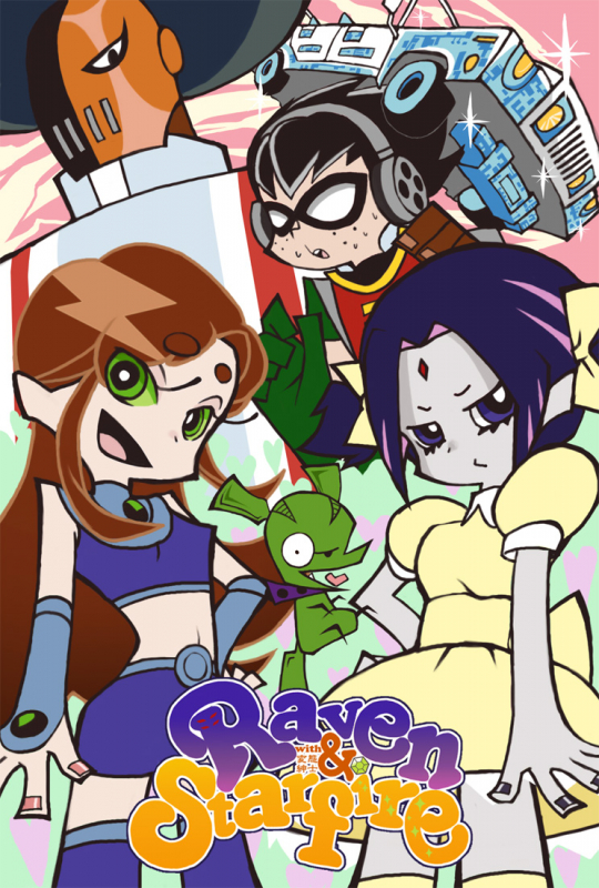 beast boy (dc)+chuck (psg)+cyborg (dc)+deathstroke+dick grayson+raven (dc)+robin (dc)+slade (teen titans)+starfire