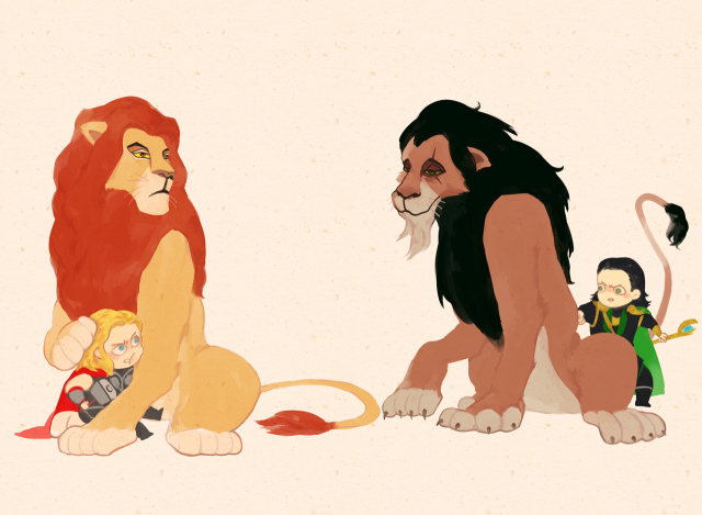 lion king+loki (marvel)+scar (lion king)+thor (marvel)