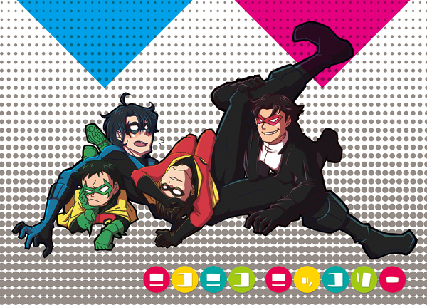 damian wayne+dick grayson+jason todd+nightwing+red hood (dc)+red robin+robin (dc)+tim drake