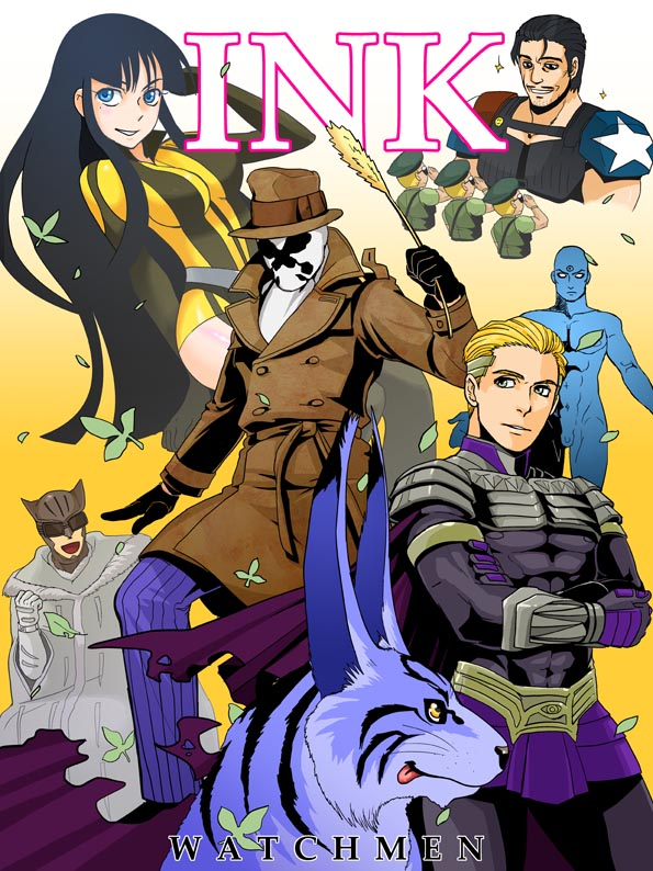 bubastis+doctor manhattan+laurie juspeczyk+nite owl+ozymandias+rorschach+silk spectre+the comedian