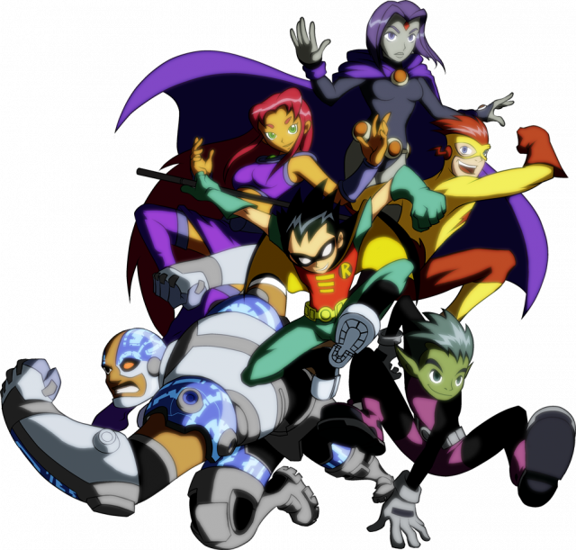 beast boy (dc)+cyborg (dc)+dick grayson+garfield logan+kid flash+raven (dc)+robin (dc)+starfire+victor stone+wally west