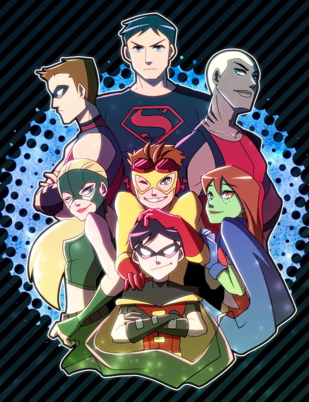 aqua lad+artemis crock+dick grayson+kaldur'ahm+kid flash+miss martian+red arrow+robin (dc)+roy harper+superboy+wally west