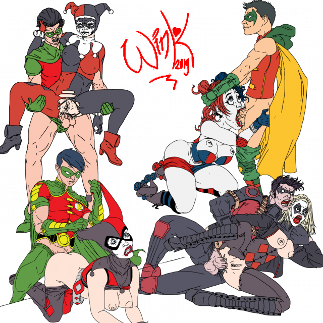 damian wayne+dick grayson+harley quinn+harley quinn (classic)+jason todd+robin+robin (dc)+tim drake