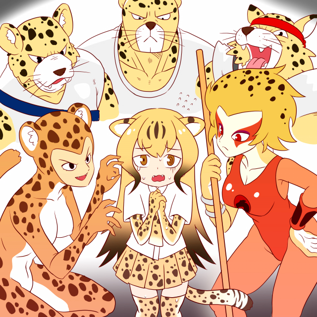 apollo (cheetahmen)+aries (cheetahmen)+cheetah (dc)+cheetah (kemono friends)+cheetara