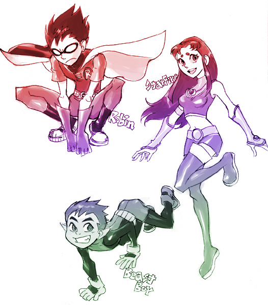 beast boy (dc)+dick grayson+robin (dc)+starfire
