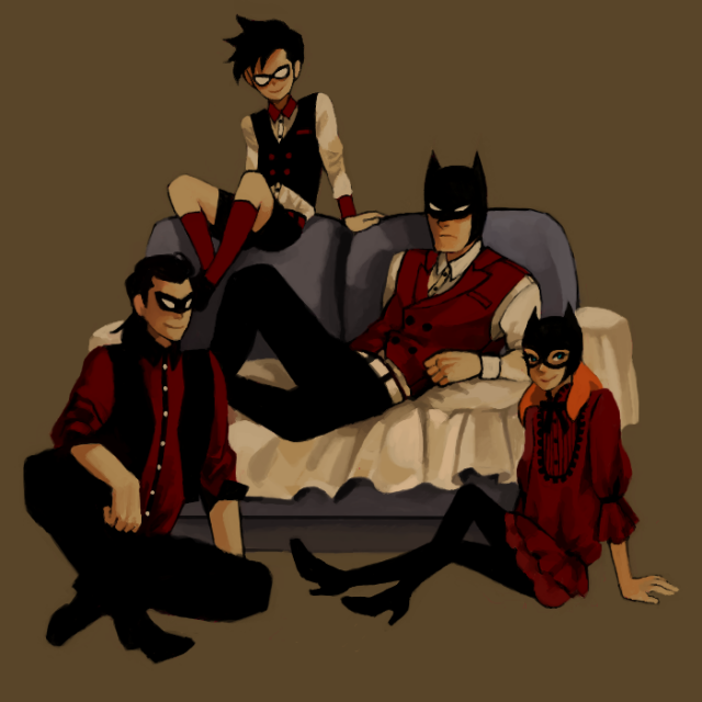 barbara gordon+batgirl+batman+bruce wayne+dick grayson+nightwing+robin (dc)+tim drake