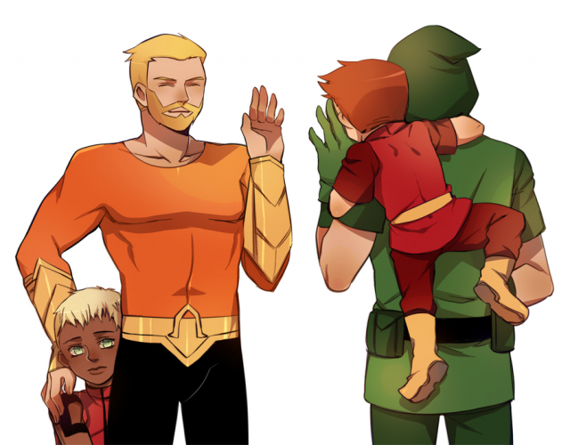 aqua lad+aqua man+arthur curry+green arrow+kaldur'ahm+oliver queen+roy harper+speedy