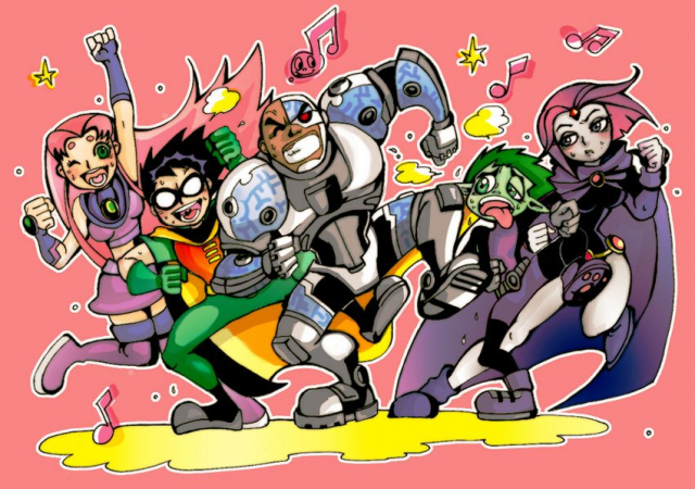 beast boy (dc)+cyborg (dc)+dick grayson+raven (dc)+robin (dc)+starfire+victor stone